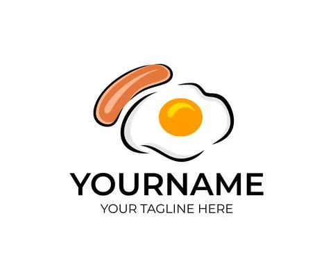 Fried eggs or scrambled eggs with sausage or frankfurter, logo design Stock Illustration