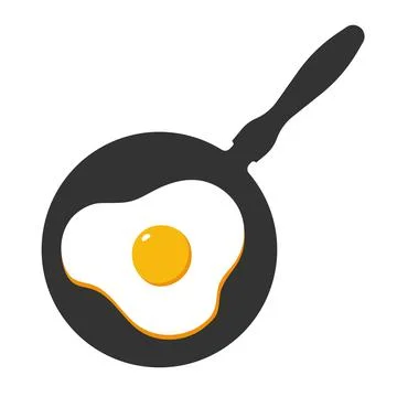 Fried eggs on pan with handle - flat icon. Vector illustration Stock Illustration