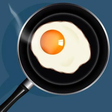 Fried eggs in pan with handle on table, top view Stock Illustration