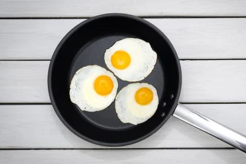 Fried eggs in a pan Foto stock