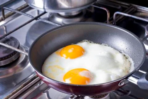 Fried Eggs on a Pan Stock Photos