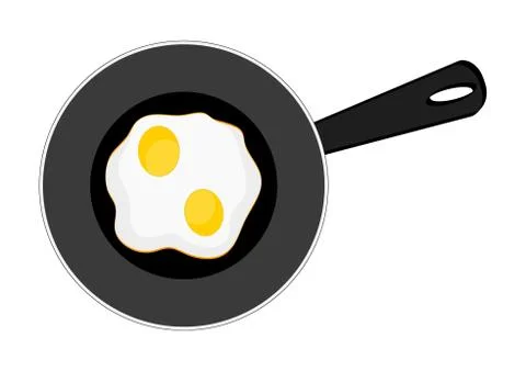 Fried eggs on pan on white background, breakfast omeletteer icon, stock vecto Stock Illustration