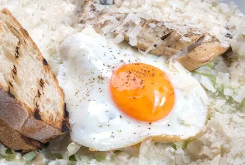 Fried eggs in a plate of bread Stock Photos
