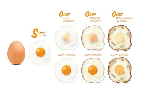 Fried eggs with raw egg picture, in basic style level of doneness set (Flippe Stock Illustration