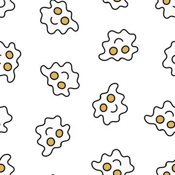 Fried Eggs Seamless Pattern. Doodle Fried Eggs. Stock Illustration