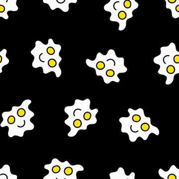 Fried Eggs Seamless Pattern. Doodle Fried Eggs. Stock Illustration