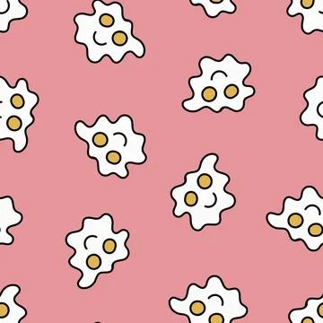 Fried Eggs Seamless Pattern. Doodle Fried Eggs. Stock Illustration