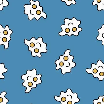 Fried Eggs Seamless Pattern. Doodle Fried Eggs. Stock Illustration