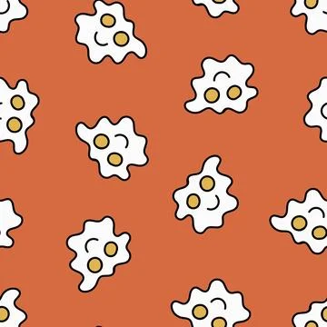 Fried Eggs Seamless Pattern. Doodle Fried Eggs. Stock Illustration