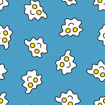 Fried Eggs Seamless Pattern. Doodle Fried Eggs. Stock Illustration