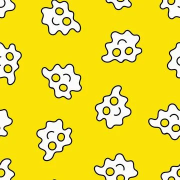 Fried Eggs Seamless Pattern. Doodle Fried Eggs. Stock Illustration