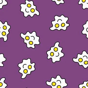 Fried Eggs Seamless Pattern. Doodle Fried Eggs. Illustrazione stock