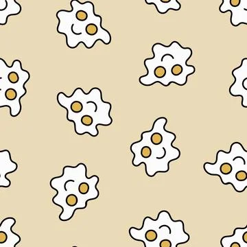 Fried Eggs Seamless Pattern. Doodle Fried Eggs. Stock Photos