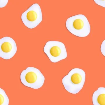 Fried eggs. Seamless pattern. Isolated on an orange background Stock-Illustration