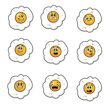 Fried eggs set cartoon vector expression Stock Illustration