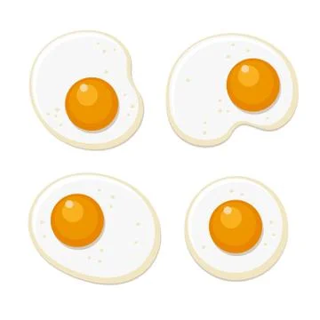 Fried Eggs Set. Flat Style on White Background. Vector 스톡 일러스트