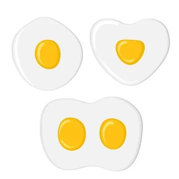 Fried eggs set. Isolated eggs on white background. Healthy nutritious breakfa Stock-Illustration