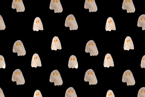 Fried eggs in the shape of ghosts on a black background pattern Stock Photos