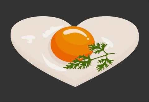 Fried eggs in the shape of a heart in a frying pan cooked for valentine day Stock Illustration
