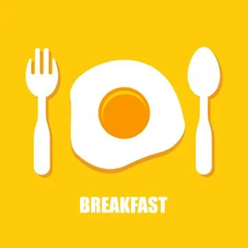 Fried eggs, spoon and fork - breakfast Stock Illustration
