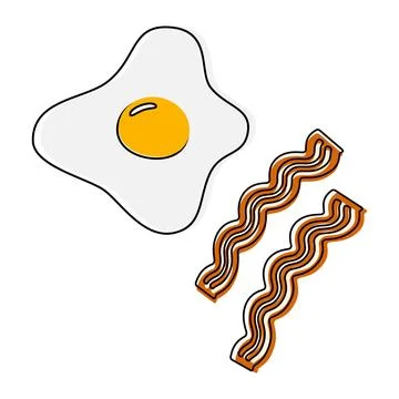 Fried eggs with strips of bacon in trendy color combination. Quick breakfast Illustrazione stock