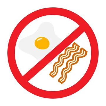 Fried eggs with strips of bacon in trendy color combination under the ban. Quick Illustrazione stock