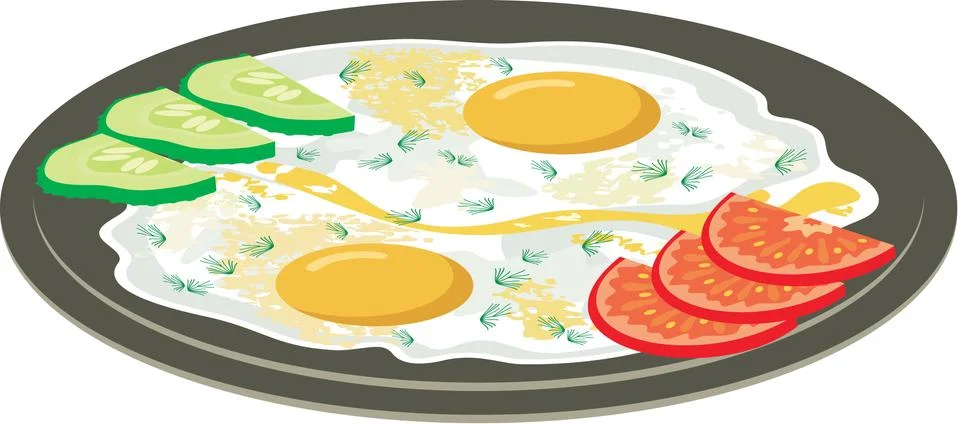 Fried eggs with vegetables Stock Illustration
