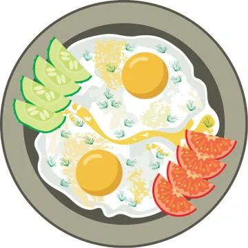Fried eggs with vegetables Stock Illustration