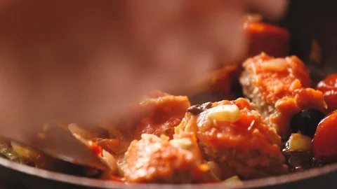Fried Eggs with Vegetables Prepared on a Frying Pan Stock Footage 74872029
