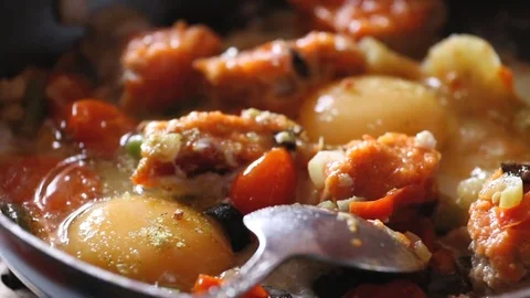 Fried Eggs with Vegetables Prepared on a Frying Pan Video stock 74872255