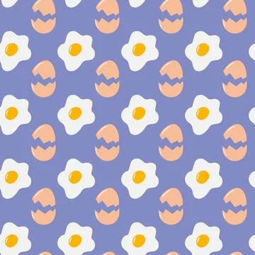 Fried eggs with yolk with Cracked eggshells Seamless pattern. Culinary Stock Illustration