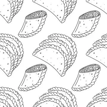 Fried empanadas seamless pattern. Traditional Colombian food background. Endl Stock Illustration