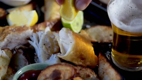 Fried fish and beer Stock Footage
