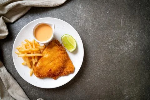 Fried fish and chips Stock Photos