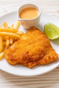 Fried fish and chips Stock Photos