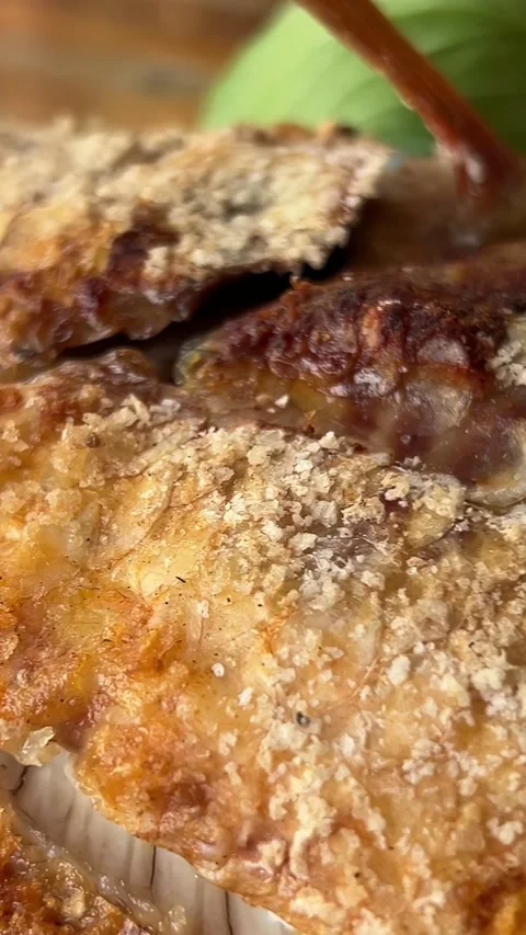 Fried fish cucumber grilled fish food with rice and chili sauce Stock Footage 306938046