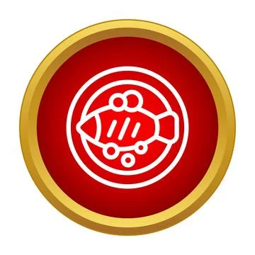 Fried fish dish icon on red background Stock Illustration