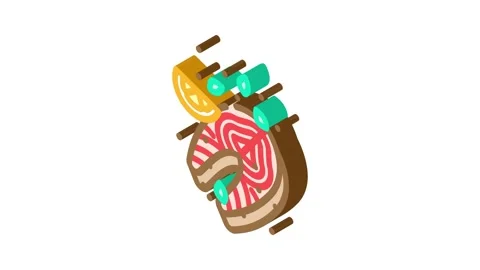 Fried fish fast food isometric icon animation Stock Footage 327286298