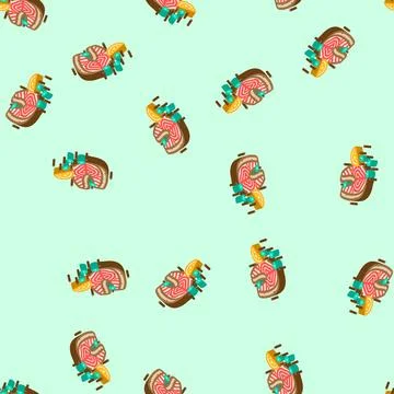 Fried fish fast food isometric icon seamless pattern Stock Illustration