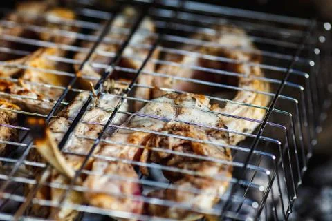 Fried fish on the grill Foto stock