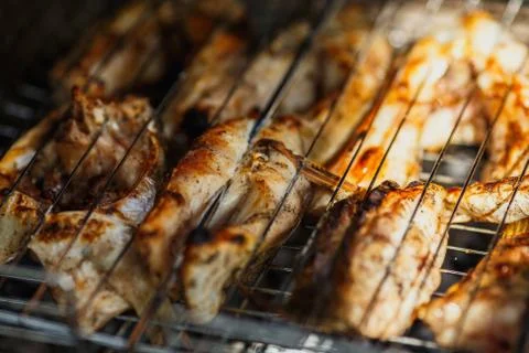 Fried fish on the grill Stock Photos