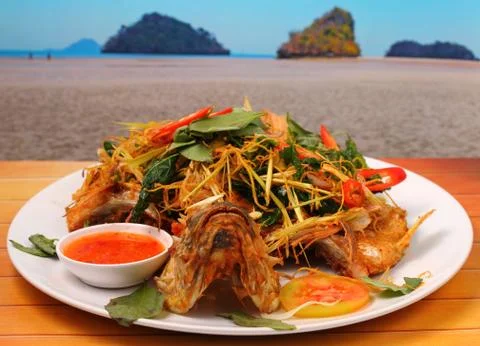 Fried fish herbal Stock Photos