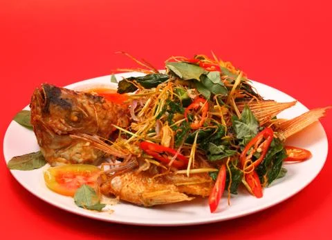 Fried fish herbal Stock Photos