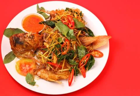 Fried fish herbal Stock Photos
