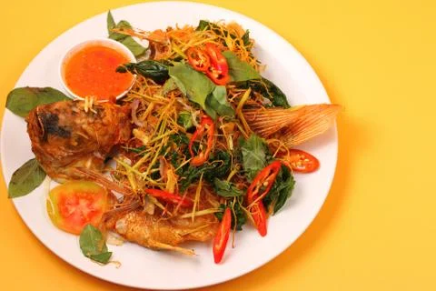Fried fish herbal Stock Photos