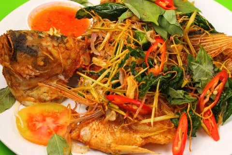 Fried fish herbal Stock Photos