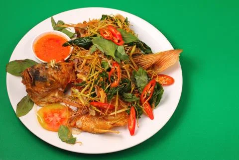 Fried fish herbal Stock Photos