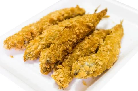 Fried fish isolated on white background Stock Photos