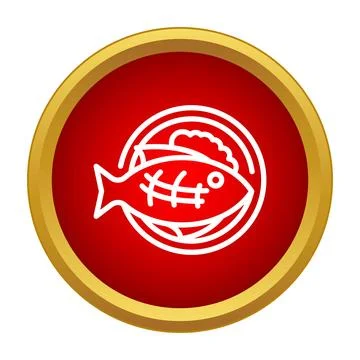 Fried fish meal served on plate icon Stock Illustration