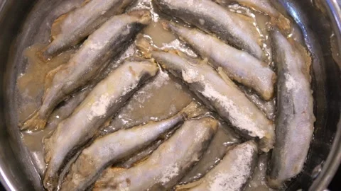 Fried Fish In Pan. Fish Frying In Oil. Roasted Seafood Cuisine 4K Stock Footage 268367692